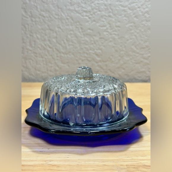 Imperial Glass Cobalt Blue Cheese Serving Dish With Lid Vintage 5" - Picture 6 of 16